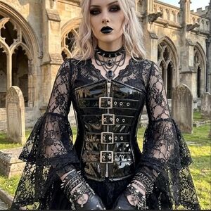 Black Patent Underbust Corset with Front Buckles
